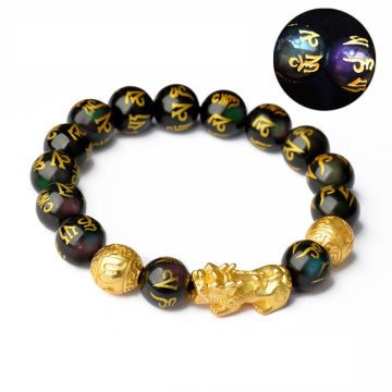 Shangjie Oem Pulseras de Piedras Feng Shui Bracelet Black Obsidian Bracelet Gold Gold Bracelet Bracelet perlé